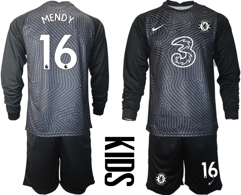 2021 Chelsea black Youth long sleeve goalkeeper #16 soccer jerseys